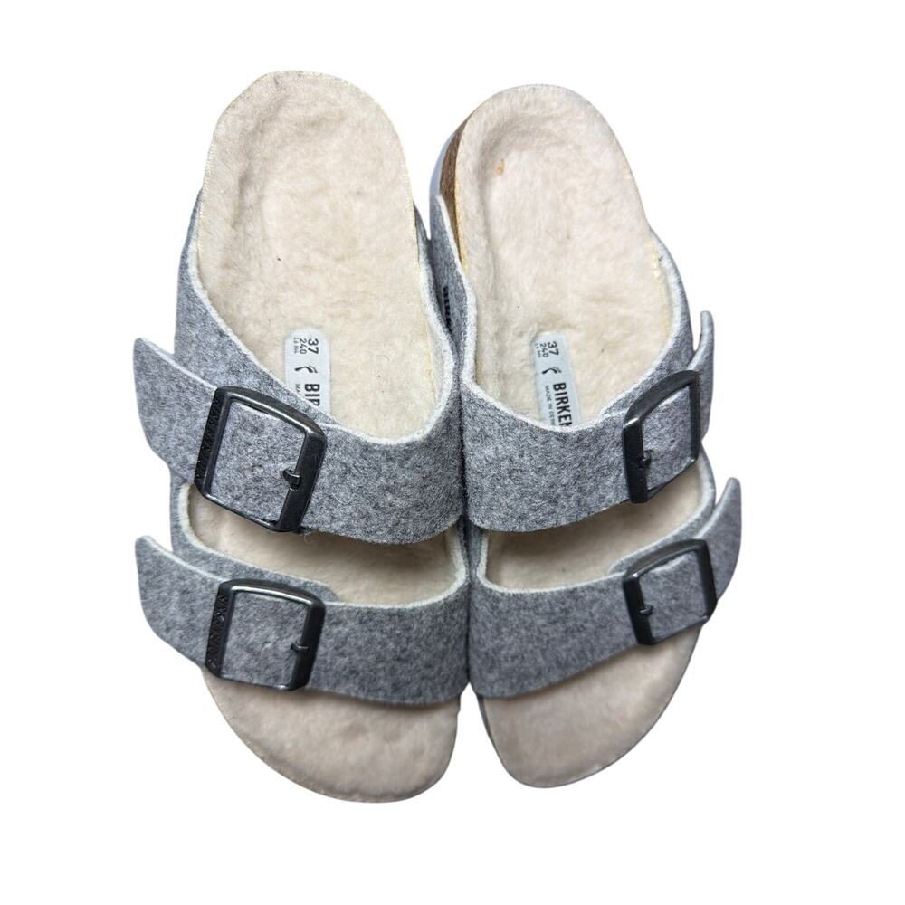 Birkenstock Arizona Rivet Size EU 37 US6 Light Gray Wool Felt Boho EUC